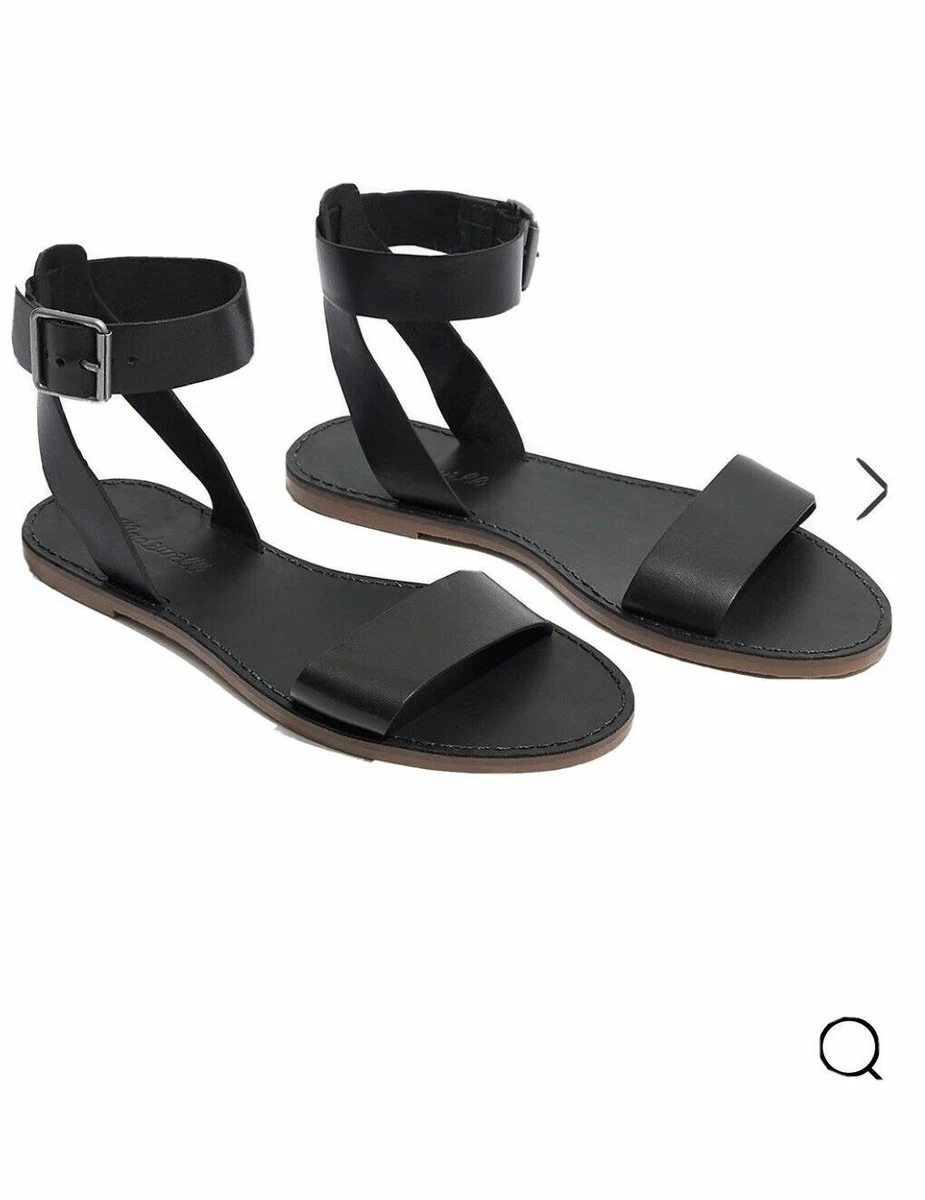 MADEWELL The Boardwalk Ankle Strap Leather Black Sandal Sz 8