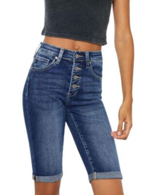 Kan Can Women's Cat's Whiskers Button Fly Denim Shorts - KC6312