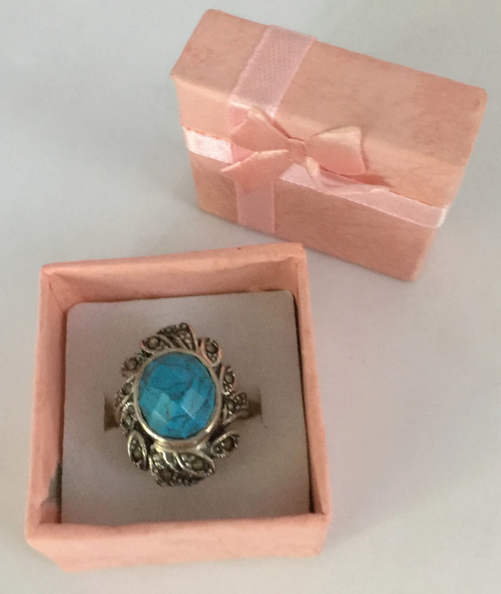 Bague En Argent Sterling 925 Avec Turquoise - Taille 55, Occasion, Vintage