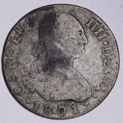 1801 Peru 2 Reales VG+ Carlos IIII .896 Silver Coin FREE SHIPPING E743