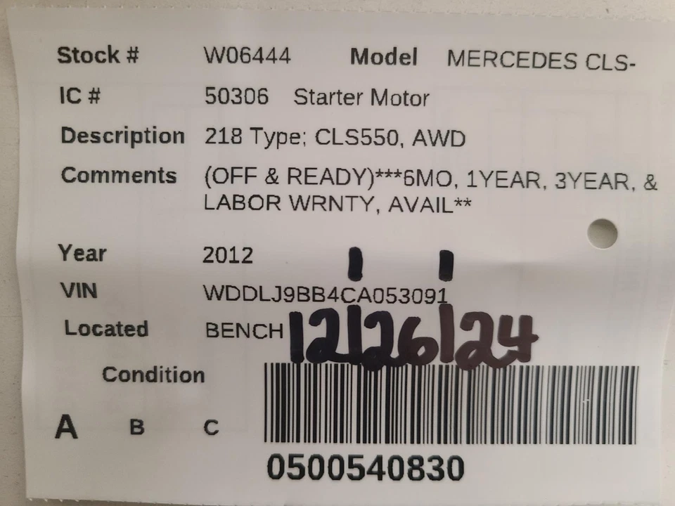 Motor de arranque usado se adapta a: Mercedes-benz Mercedes clase cls 216 2012 tipo CL550 con Foto 3 de 4