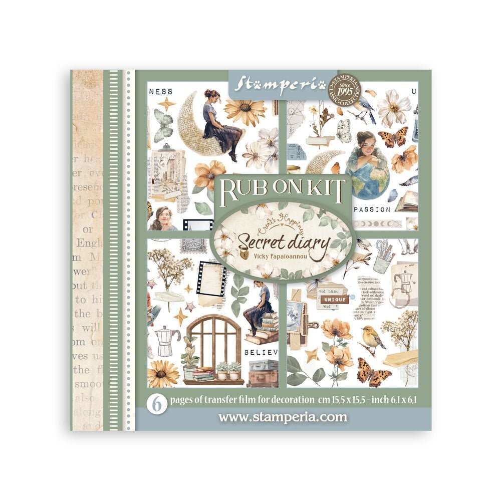 Stamperia Secret Diary Rub-On Kit (New Designs) (4 Sheets, 6.1"" x 6.1"") – DFLRBX