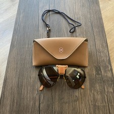 VTG Swiss Army 4000 Brown Leather Black Frame Mountaineering Sunglasses w/ Case