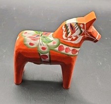 Vintage Nils Olsson Orange Swedish Dala Horse Folk Art 4" Signed Nordic