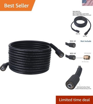 Durable 25 FT High Pressure Washer Hose 3600 PSI M22 14mm - Compatible with M...