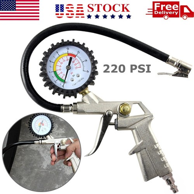 #ad #ad Tire Inflator with Pressure Gauge 0 220PSI Dial Wheel Air Tire Pressure Gaug USA $7.99