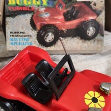 Vintage 1980 Battery Operated Tumble Buggy Red Jeep w/ Blinking Headlights