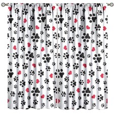 Dog Paw Print Curtains for Pet Lovers Cute Kitten Cat Footprint with Red Love...