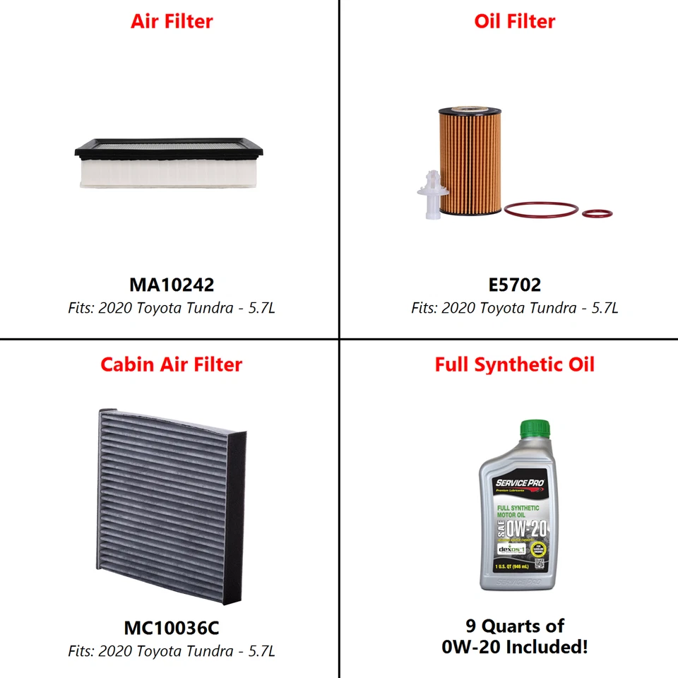 2020 Toyota Tundra 5.7L Complete Air, Oil & Cabin Filter Kit (0W-20) Foto 2 de 4