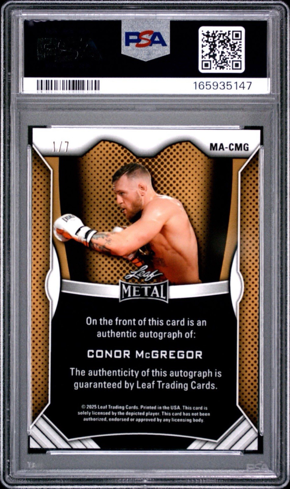 2025 Leaf Metal Authentics Conor McGregor Autograph White Shimmer Auto /7 PSA 10 view 2