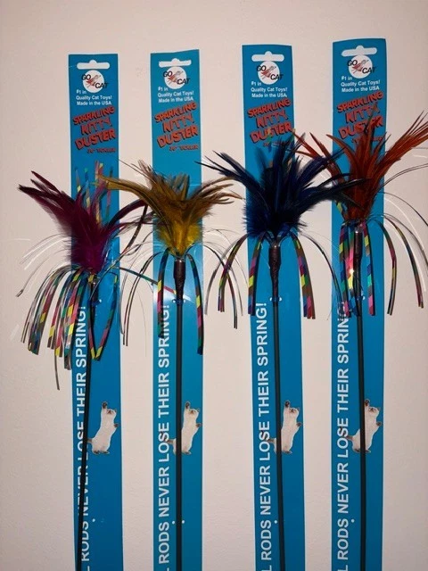 GO CAT LONG SPARKLING KITTY DUSTER 36" INTERACTIVE WAND TOY TEASER COUNT OF 4