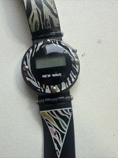 Vintage 1980s New Wave Digital Watch Zebra Memphis Style Graphic Band Untested