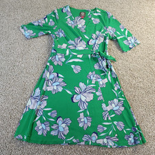 VINCE CAMUTO Green Floral Wrap Dress Size 8 Stretch Knit Short Sleeve Poly Blend