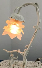 Vintage Art Nouveau -Shabby Chic Fairy Swing Table Lamp, Blown Glass Tulip Shade