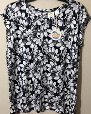 C&C California 100% Linen Floral Top Stretch Button Back Black/ White Sz M NWT