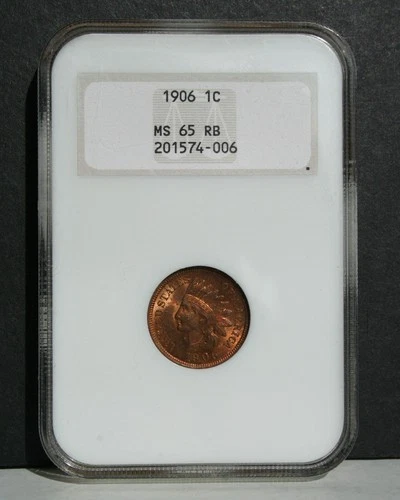 1906 NGC MS65 RB Indian Head cent