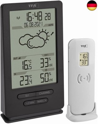 TFA Dostmann Digitale Funk Wetterstation mit Außensensor, 35.1162.10, Innen und