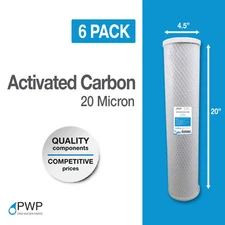 Carbon Block Water Filter 4.5 x 20"  20 Micron 6 Pack
