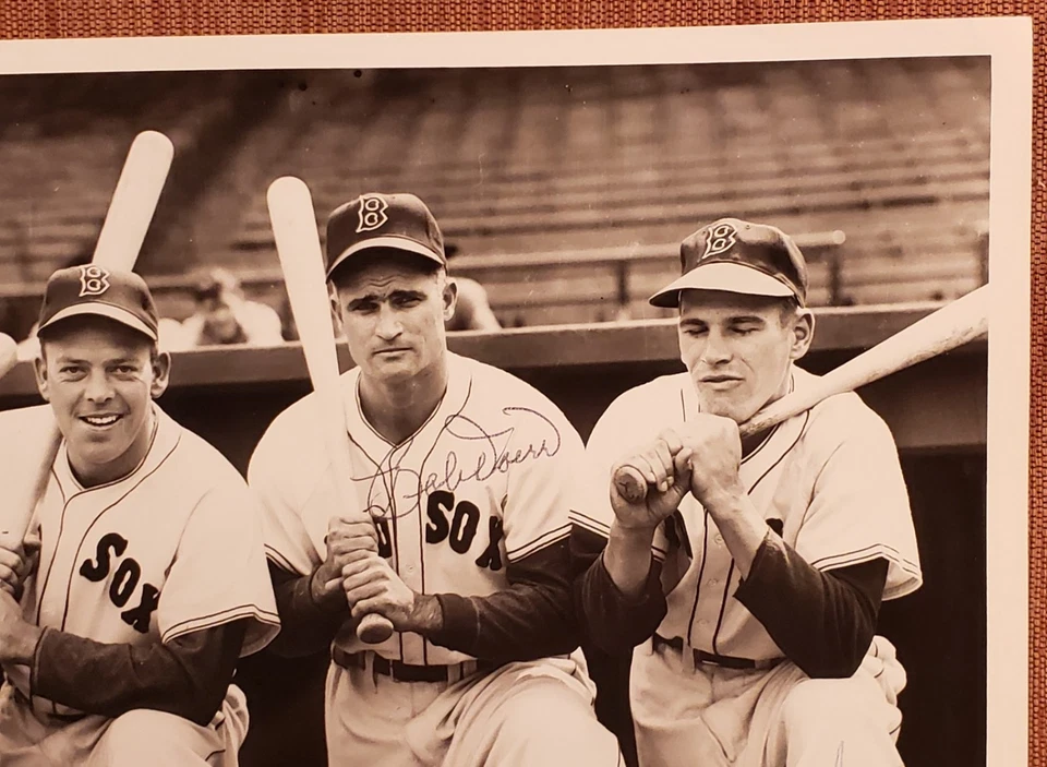 Bobby Doerr HOF Goodman Pesky 3x Auto 8x10 Boston Red Sox Baseball Photo JSA - Image 3 of 4