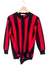 Women's Sandro Paris Jumper Pullover Sweater Striped Wool Knit Asymmetric Hem S