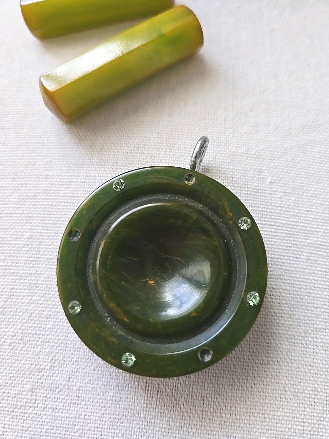 Bakelite Pieces Chunky Pendent Missing Rhinestone… - image 2