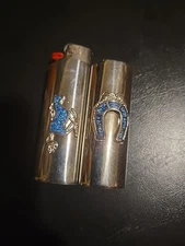 2 Vtg Lighter Case Lucky Horse Shoe Lot Turquoise Western Cover Holder for Bic