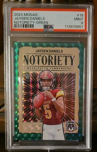 2024 Panini Mosaic Jayden Daniels Rookie (RC) Green Notoriety #19 PSA 9 Mint