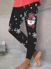 Christmas Print Skinny Leggings, Casual Elastic Waist Stretchy Leggings Women's