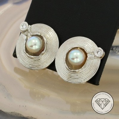Wert 3.000,- Funkelnder Brillant Perlen Ohrschmuck 585 / 14 Kt Weiß Gold xxyy