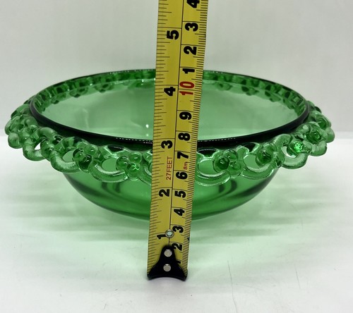 Vintage MCM Rare Forest Green Reticulated Edge Mouth Blown Serving Bowl Fruit - Picture 11 of 11