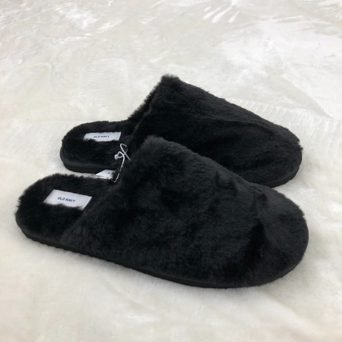 Old Navy Womens Size Faux Fur Slipper Mule Slip-On Hard Bottom