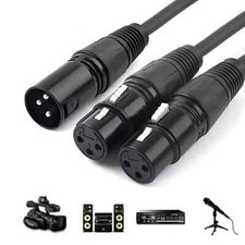 3-Pin XLR Male Plug to Dual 2 Female Jack Y Splitter Mic DJ Cable Adaptor