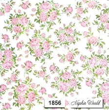  1856 TWO Individual Paper LUNCHEON Decoupage Napkins - TINY PINK ROSES FLOWERS