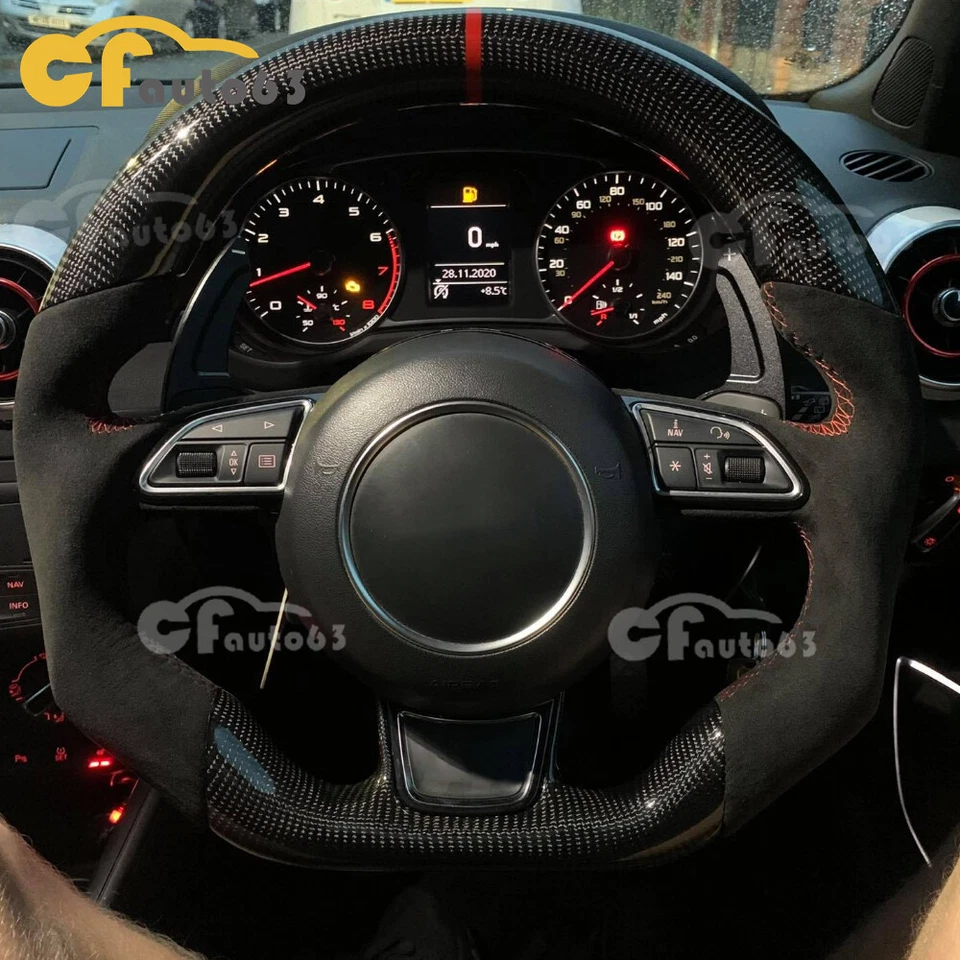 Volante de cuero negro de fibra de carbono real para Audi A6 S6 A7 S7 2012-2016 Foto 2 de 4