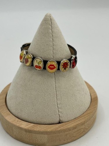 Small Leather Strap Slide Charms Bracelet ,Fruits,ladybu,lips GLOWS
