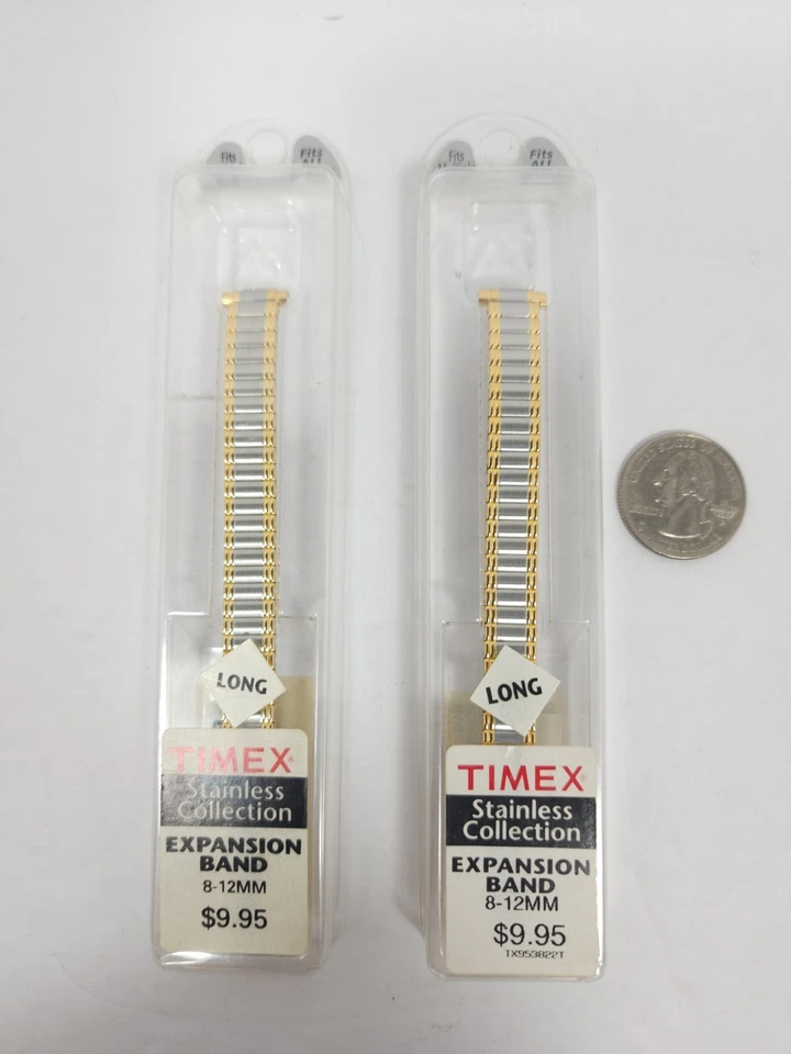 (2) 1-Pair Vtg Womens NiB Timex Silver Gold Tone Stainless Exp. Bands 8-12mm. - Image 3 of 3