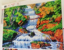 Completed Diamond Art Painting Beautiful  Unique Waterfall Autumn Wall Accent 