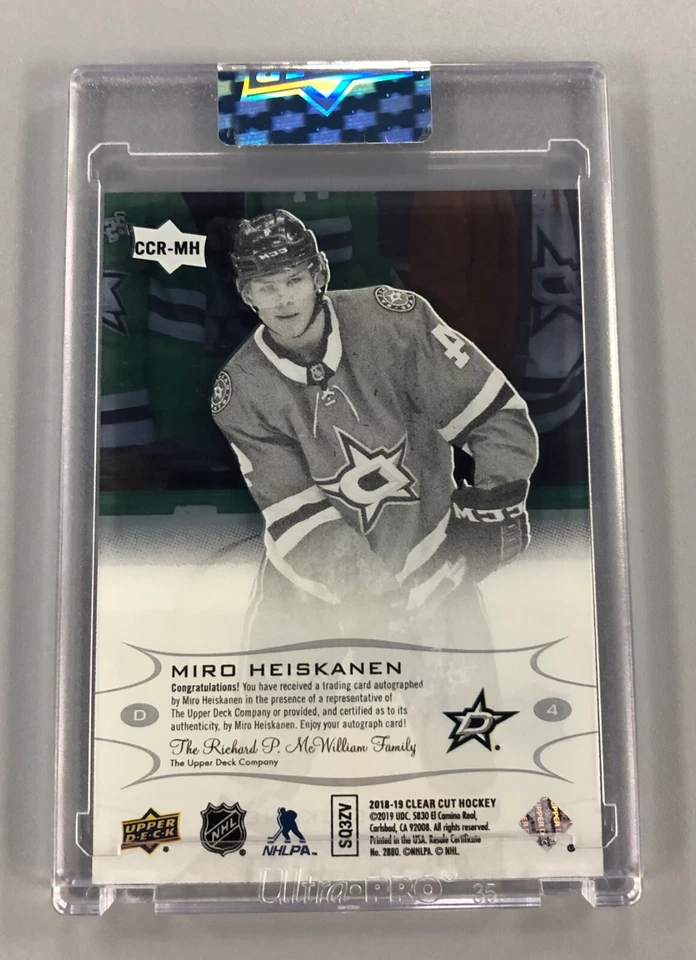 Miro Heiskanen 2018-19 Upper Deck Clear Cut Hockey RC AUTO #CCRMH - Image 2 of 2