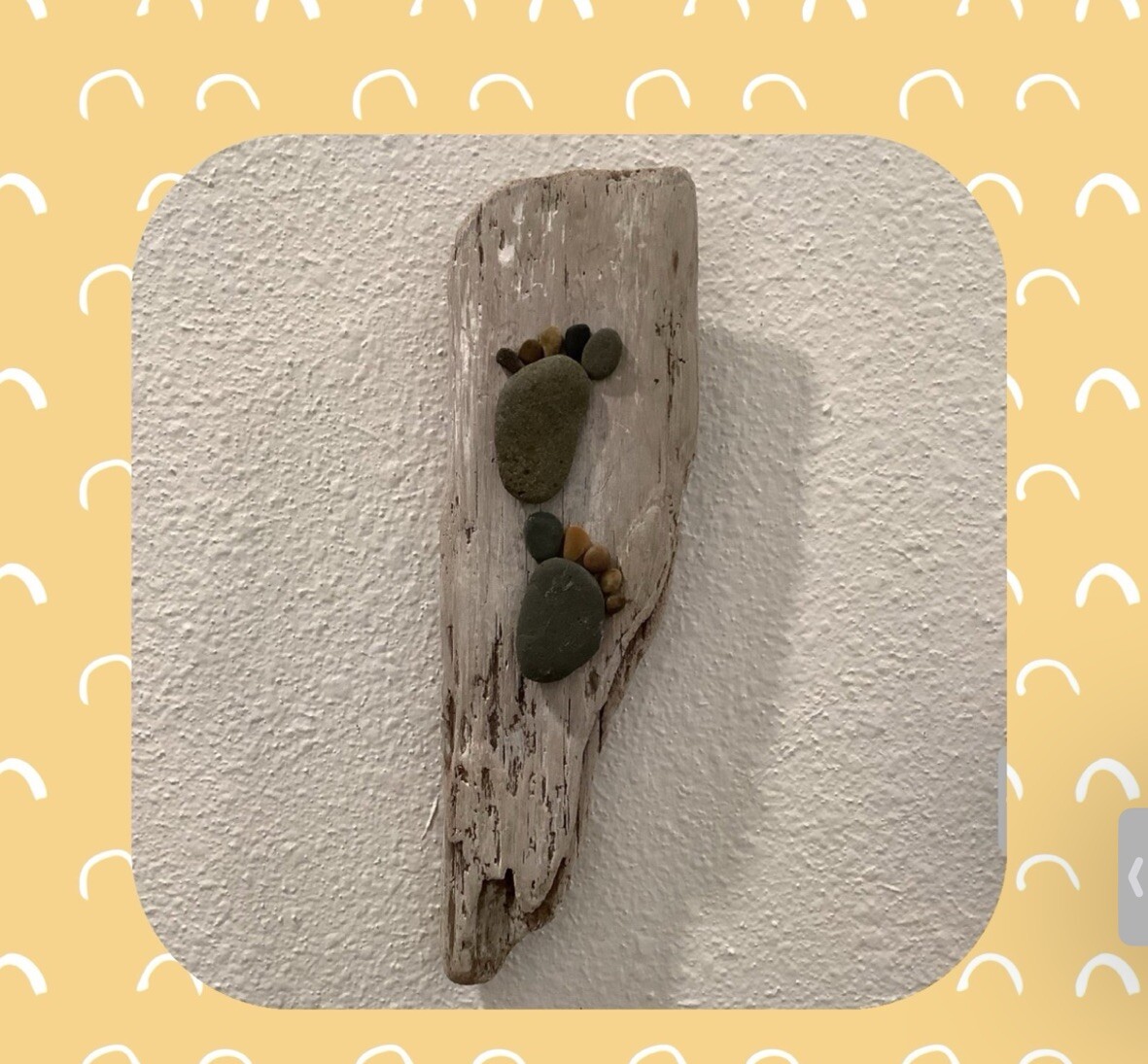 Driftwood Art, Driftwood & Beach Stone Little Feet Plaque, Driftwood