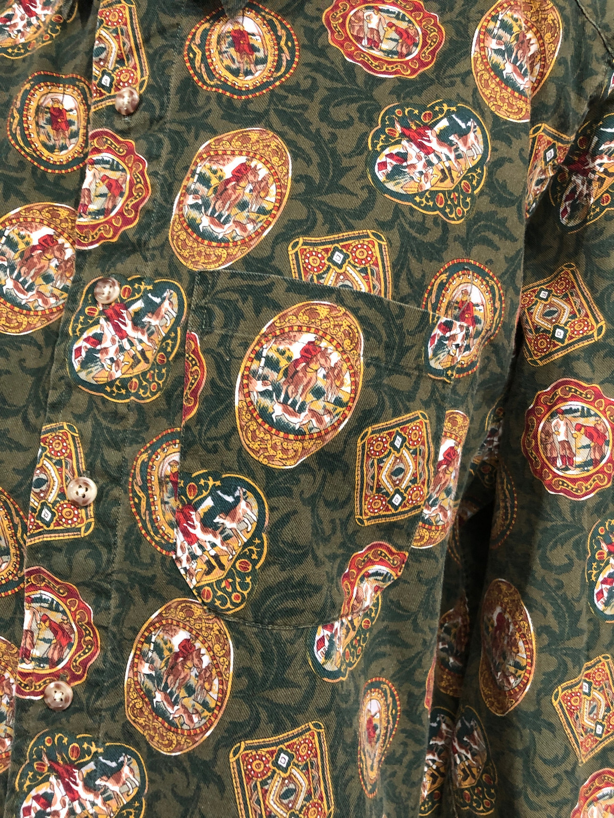 FILA Camicia da uomo Fox Hunt UK Regal Embassy Row con bottoni grande motivo barocco