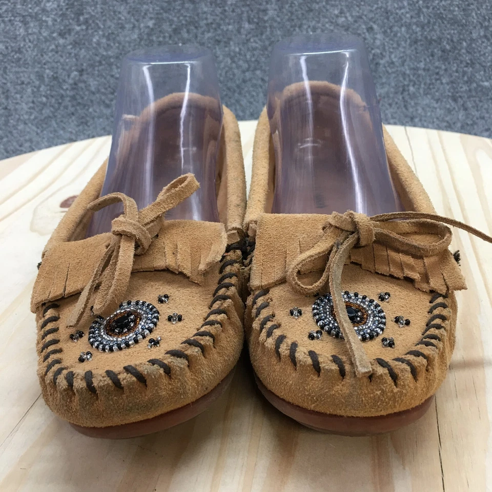 Minnetonka Zapatos Mujer 7.5 Kilty Mocasín Planos Marrón Gamuza Informal Puntera Sin usar, en caja Foto 3 de 4