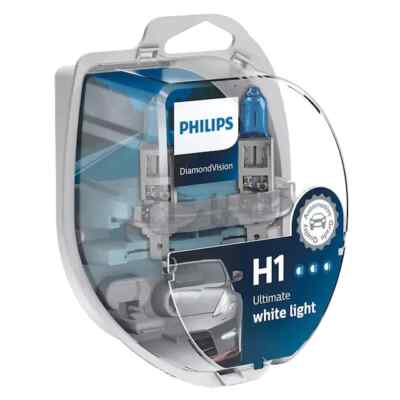 H1 PHILIPS Diamond Vision 5000K White Head Light Bulbs Headlamp Ultra