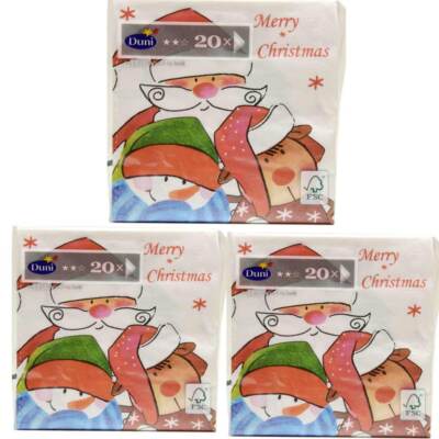 3x Duni Servietten 3 Lagig Tissue Motiv Three Friends  33 x 33 cm, 3x 20 Stück