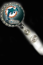 Miami Dolphins work Retractable Reel ID Badge Holder cna secretary Lpn Rn nurse