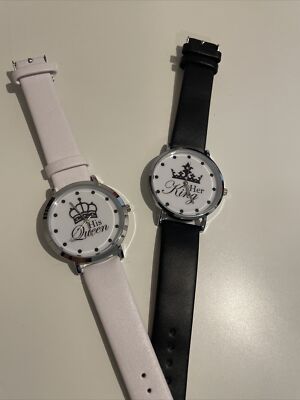 Analoguhr Paar Pack 2, Queen & King Ziffernblatt Armband Weiß und Schwarz