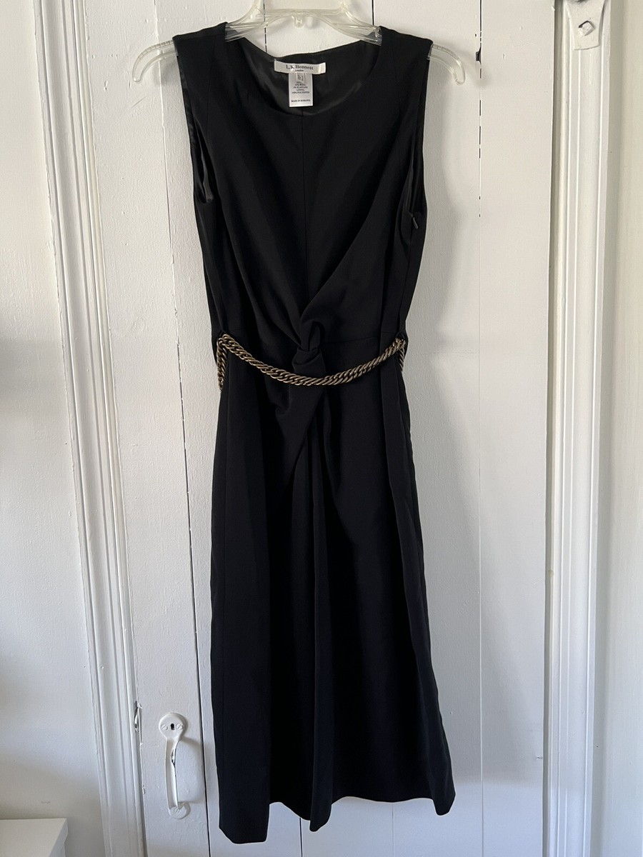 LK Bennett Black Twist Front Sleeveless Dress with Gold Chain Belt Sz 6  Office | eBay