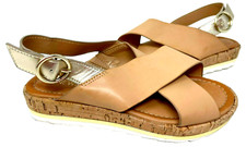 Nine West Women's Angie Criss Cross Buckle Sandals Tan/Gold Size:6 181i