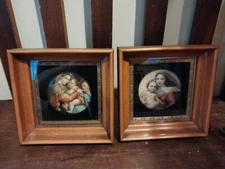 Madonna & Child Sistine Lot Of 2 Pictures Wood Glass Vintage C&A Richards 5 3/4"