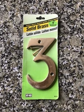NEW - HY-KO Brand -  4" TALL HOUSE NUMBER 3 - SOLID BRASS - #
