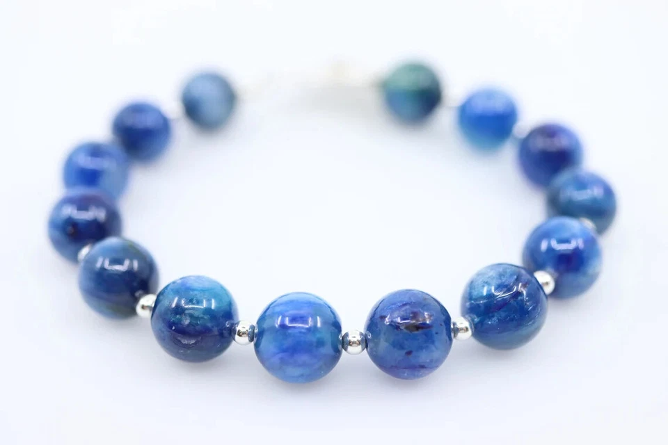 Blue Kyanite Beaded Bracelet with Handcrafted Sterling Silver Toggle Clasp - Image 2 of 4